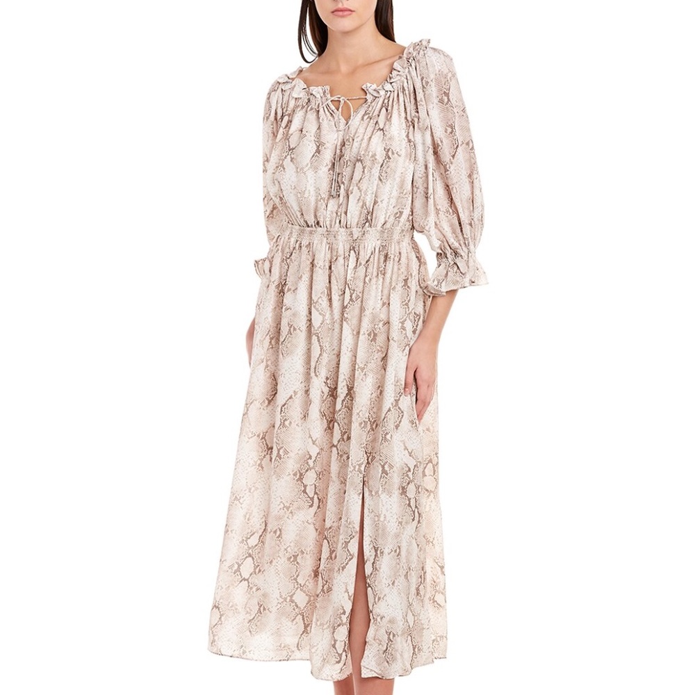 BNWT Elie Tahari Tie Front Midi Dress in neutral snake print XL